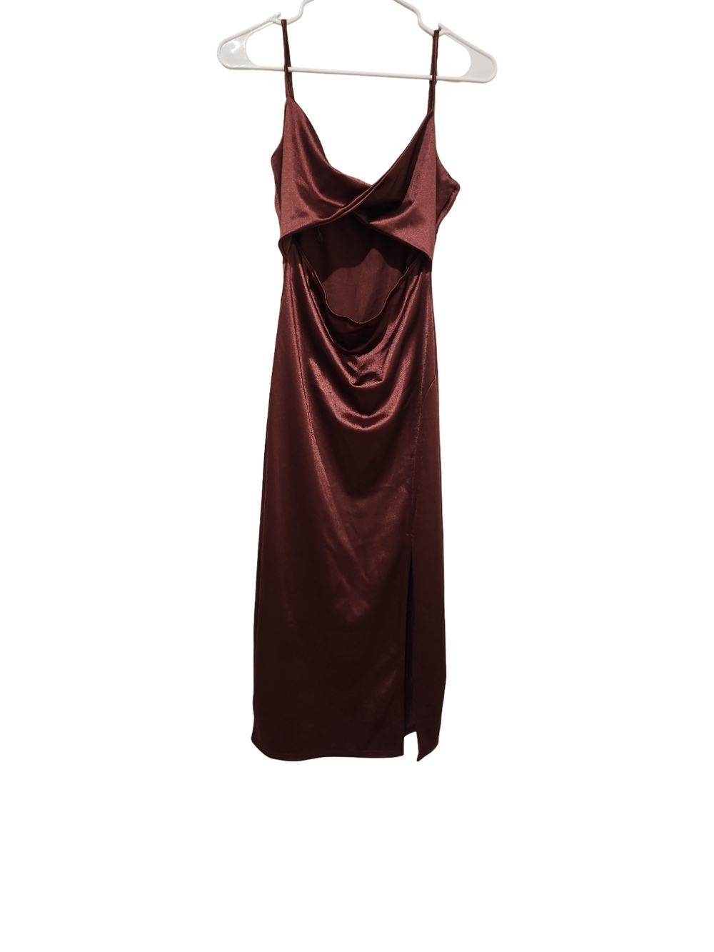 Windsor Burgundy Satin Cowl Midi Dress